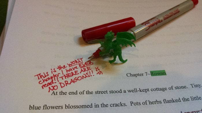 "Worst. Novel. EVER. Seriously. There isn't a single dragon anywhere in here!!"